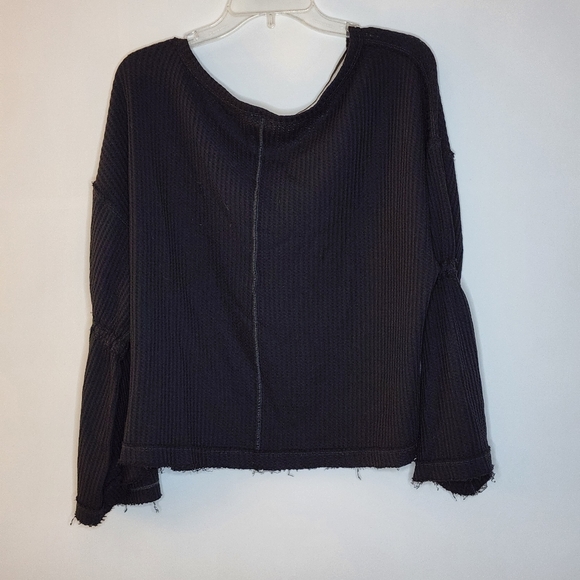 Free People We The Free black waffle knit top size medium - Picture 2 of 7